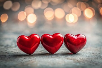 Obraz premium Miniature Red Hearts on Grey Background: Tilt-Shift Romantic Stock Photo