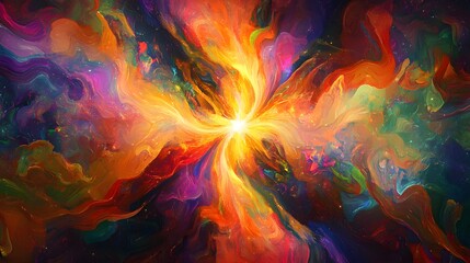 Dynamic cosmic explosion galaxy abstract art colorful environment wide viewpoint cosmic energy concept
