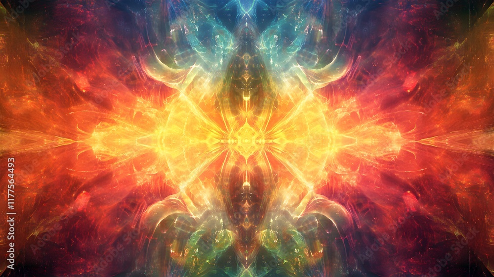 Poster dynamic abstract light explosion digital art colorful patterns virtual environment high contrast ene