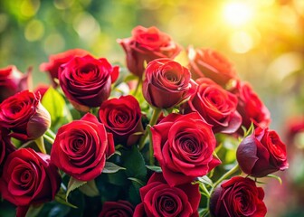 Obraz premium Miniature Rose Bouquet: Tilt-Shift Photography of Romantic Red Roses