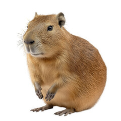 Obraz premium cute. fluffy rodent with a rounded body and short limbs. standing upright against a plain white background its fur is a warm brown color. and it has small ears and a gentle expression. giving it an en