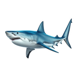 Obraz premium a realistic. animated representation of a shark. showcasing its streamlined body. sharp teeth. and distinctive fin structure the shark is illustrated in a dynamic pose. suggesting movement through wat