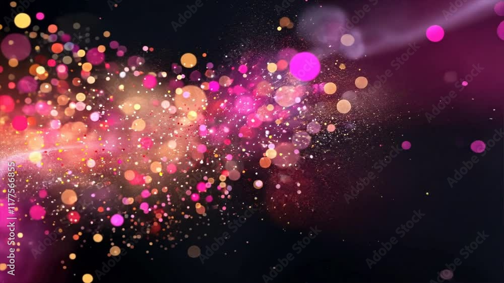 Poster vibrant abstract background featuring colorful bokeh lights and sparkles, creating festive and energ