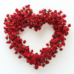 Obraz premium A 3D heart-shaped wreath made from tiny red roses placed against a white background