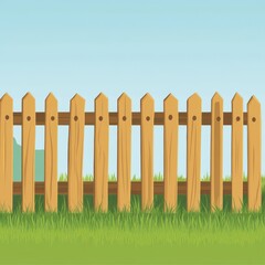 A charming wooden fence in a grassy field under a clear blue sky.