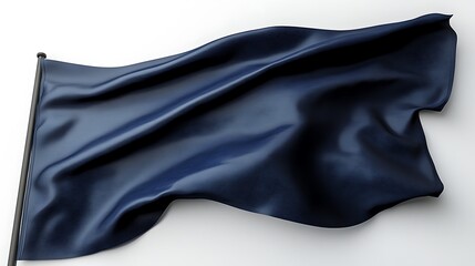 Deep navy-blue blank flag on a stark white backdrop with clean folds