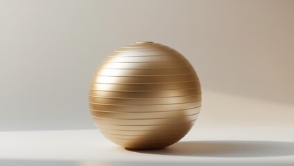A Gold Exercise Ball Rests On A White Surface.