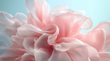 Fototapeta premium Pink fabric swirls, light blue background, abstract design, ideal for fashion or beauty.