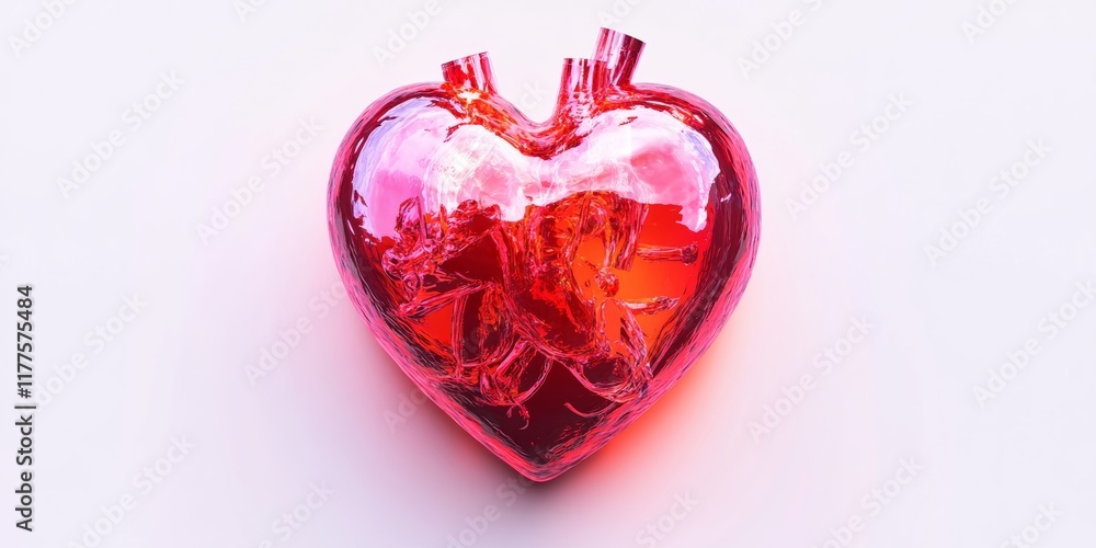 Poster a vibrant 3d rendering of a glowing ruby-red heart isolated on white