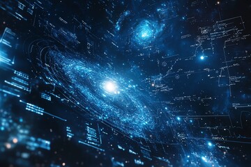 Obraz premium Spacethemed background with mathematical and physical formulas, galaxy in universe, science and education concept, NASAinspired cosmic visuals