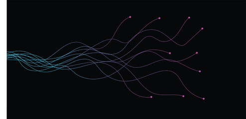 smooth flowing wave dot end halftone lines dynamic blue purple pink gradient isolated on transparent background concept of technology, digital, communication, science, music vector illustration