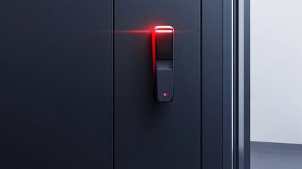 A modern electronic lock with a red indicator light on a door.