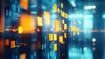 Server room notes, data center planning, futuristic tech background