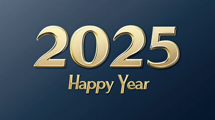 Golden 2025 Happy New Year greeting on dark blue.
