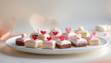 assorted valentine's day petit fours on a white plate