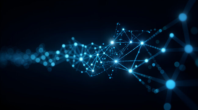 a digital representation of a network structure. It is composed of blue dots and lines