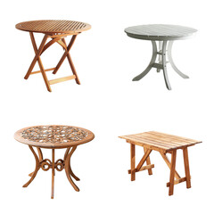 patio tables isolated on transparent background, weather-resistant table low maintenance UV-resistant durable