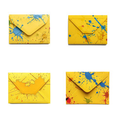 yellow envelopes colorful splashes cutout, office design creative business