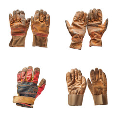 work gloves isolated cutout pair brown work gloves on transparent background, equipment personal protective grip dexterity protection hand