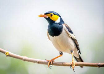 Obraz premium Minimalist Pied Myna Bird Photography: Clean Background, Sharp Focus