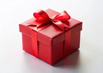 Minimalist Red Gift Box, Celebration Present, Isolated White Background, Clipping Path