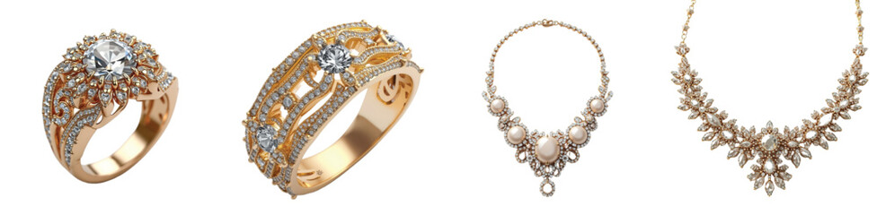 Obraz premium Set of 2 Rings and 2 Necklaces – Transparent PNG for Jewelry and Accessory Designs