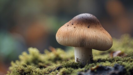 Closeup of a fresh brown mushroom with earthy texture and stem on a natural surface