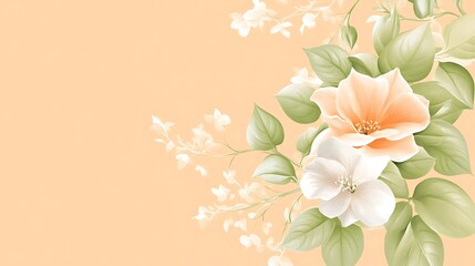 Peach Background Featuring Delicate White and Peach Blossoms