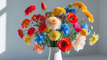 Colorful flowers arranged in a vibrant floral display.