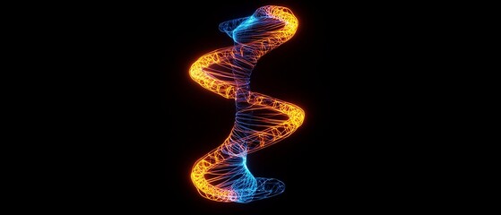 Obraz premium A dynamic hologram of DNA strand with vibrant blue and orange colors, showcasing intricate details and modern design