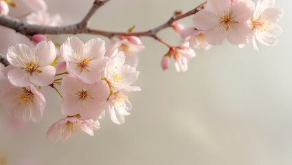 Delicate Cherry Blossoms on Pastel Background Capturing Spring Elegance.