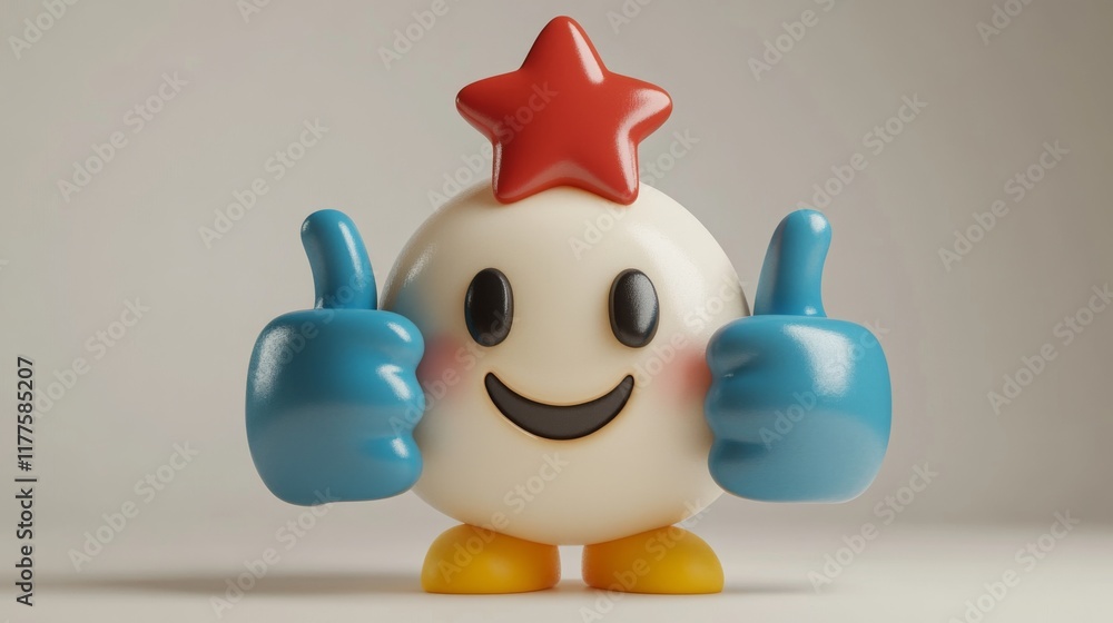 Poster a cheerful star-topped character with thumbs up giving positive vibes and cartoonish charm in a ligh