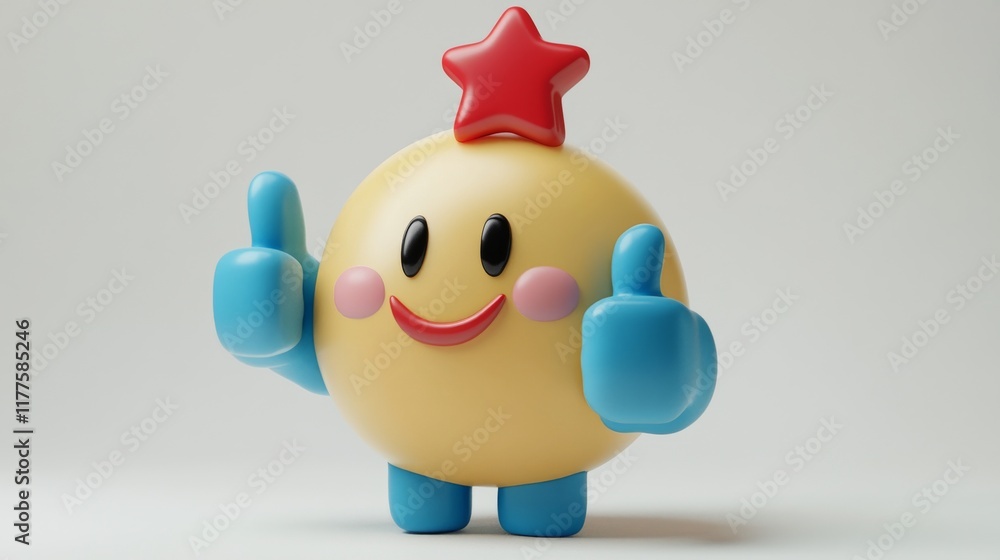 Poster a cheerful yellow 3d character with a red star on its head gives a double thumbs up against a plain 