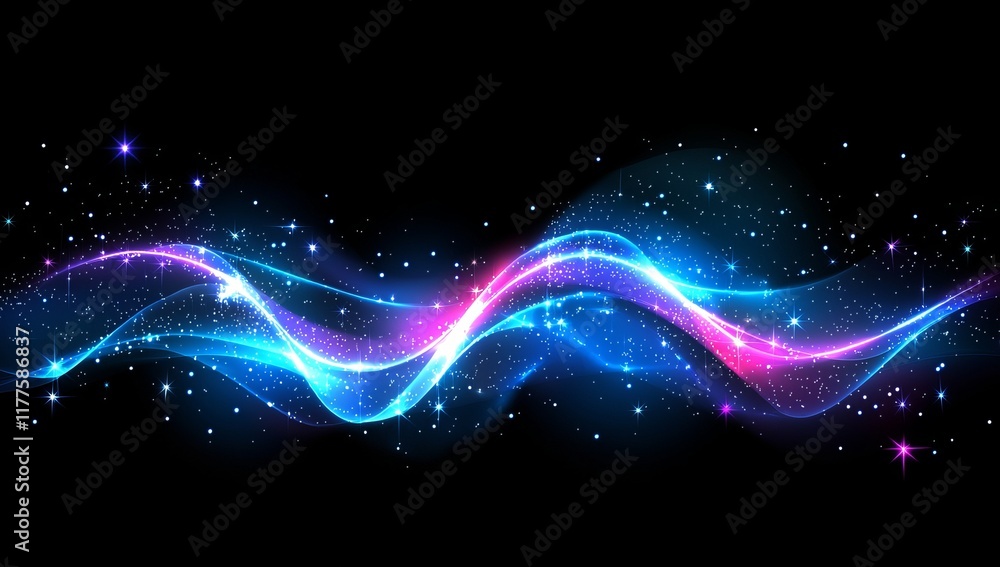 Poster an abstract background featuring modern tech with gradient blue and pink waves and dynamic neon pink