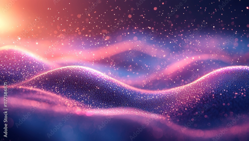 Poster depicting a modern tech abstract background with blue and pink gradient waves, combined with dynamic