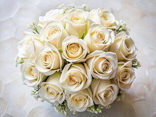 Obraz premium Minimalist White Rose Wedding Bouquet Photography - Elegant Bridal Flowers