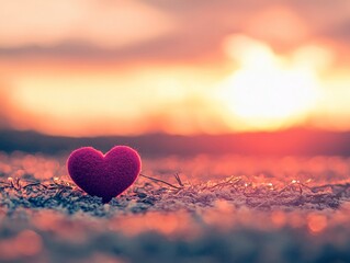 Fototapeta premium A vibrant heart shape on grass at sunset, symbolizing love and warmth
