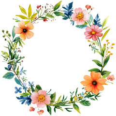 Floral frame with flowers wreath isolated on transparent.