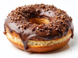 Missing Bite Chocolate Donut Crumbs White Background - Sweet Treat Stock Photo
