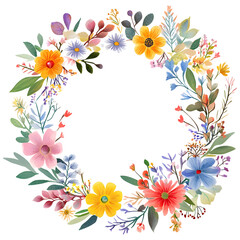 Floral frame with flowers wreath isolated on transparent.