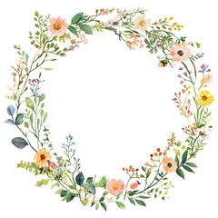 Floral frame with flowers wreath isolated on transparent.