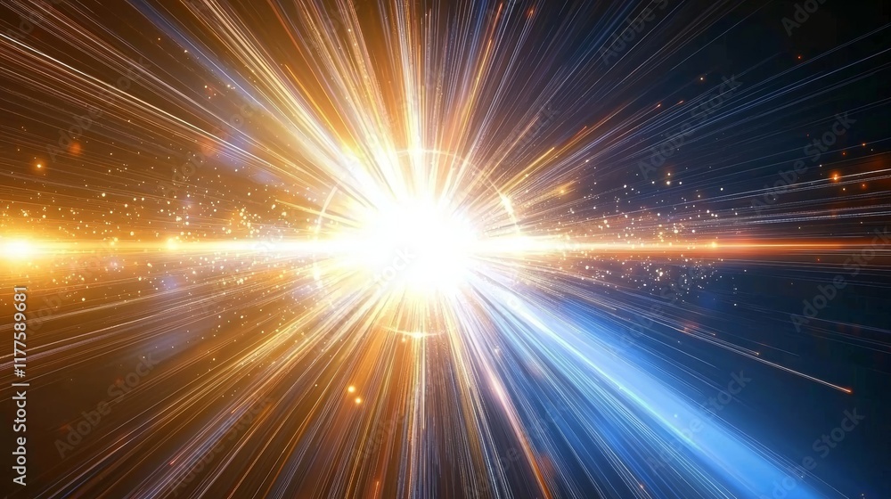 Poster design concept for technology or science using an abstract blue light speed background with laser ra