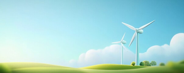 Obraz premium Vibrant wind farm on rolling hills nature landscape renewable energy scenic view sustainability concept
