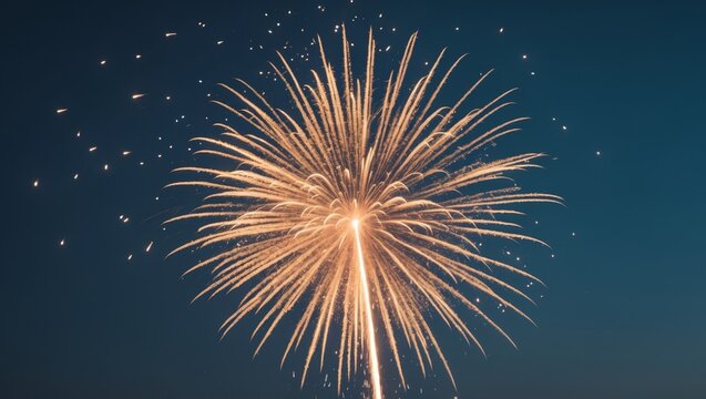Golden firework exploding in the night sky.