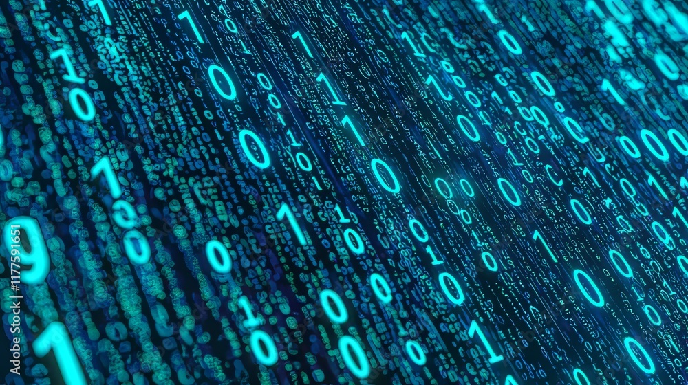 Poster in the world of digital cyberspace, particles interact with a vast network of data connections