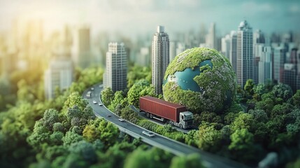 Obraz premium Eco-Friendly Green Logistics Concept with Globe and Transportation