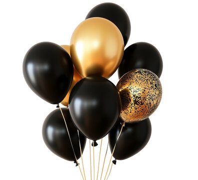 recommend clip art: Glossy black and gold balloons party theme image isolated transparent. Black Friday event decoration cut out photo png. Formal celebration baloons cutout element object photography