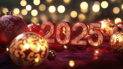 Festive 2025 text with traditional Chinese patterns and ornaments