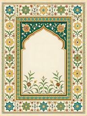 Intricate floral archway frame design in a traditional mughal style