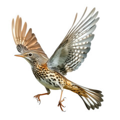 Fototapeta premium bird in mid-flight. showcasing its detailed plumage with a blend of brown. white. and black colors the wings are spread wide. emphasizing its graceful movement and natural beauty. making it a striking